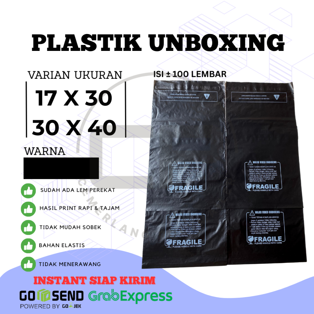 

Polymailer Sticker Unboxing 17x30 30x40 (100 lbr) Plastik Packing Label Fragile Wajib Unboxing