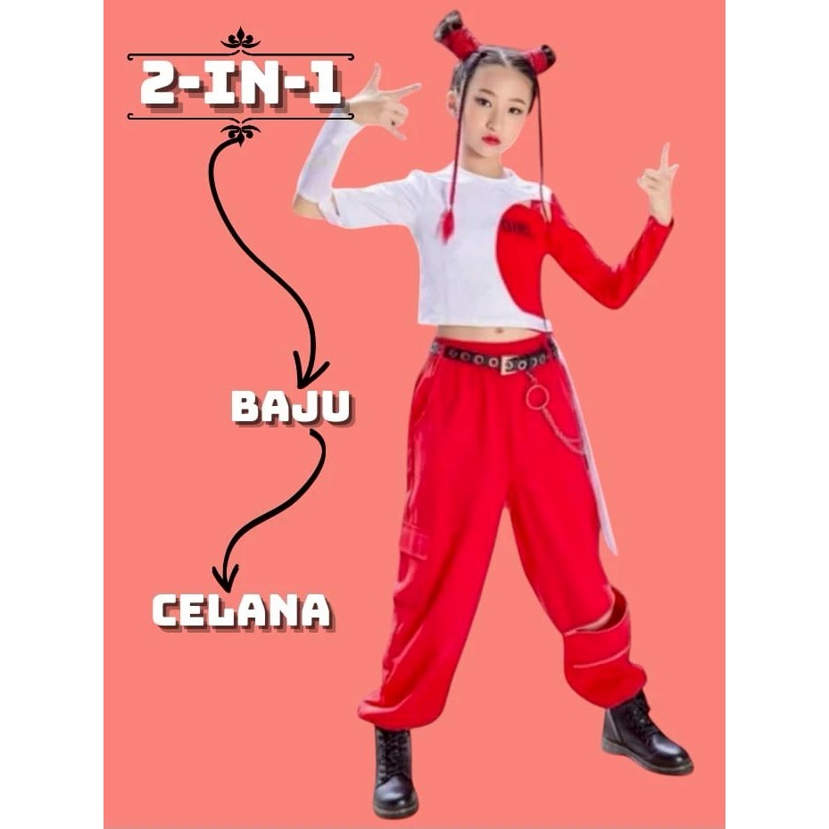 GISELLE SETELAN TARI ANAK PEREMPUAN KOREA STYLE 2IN1 USIA 4-14 TAHUN / BAJU DANCE ANAK PEREMPUAN