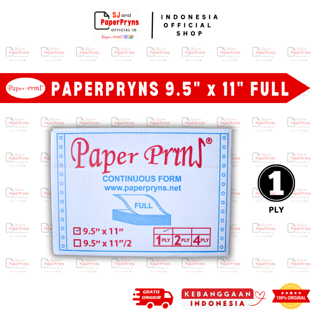 

PAPERPRYNS Kertas Continuous Form 9,5" × 11" (1 PLY) FULL HVS Sheets
