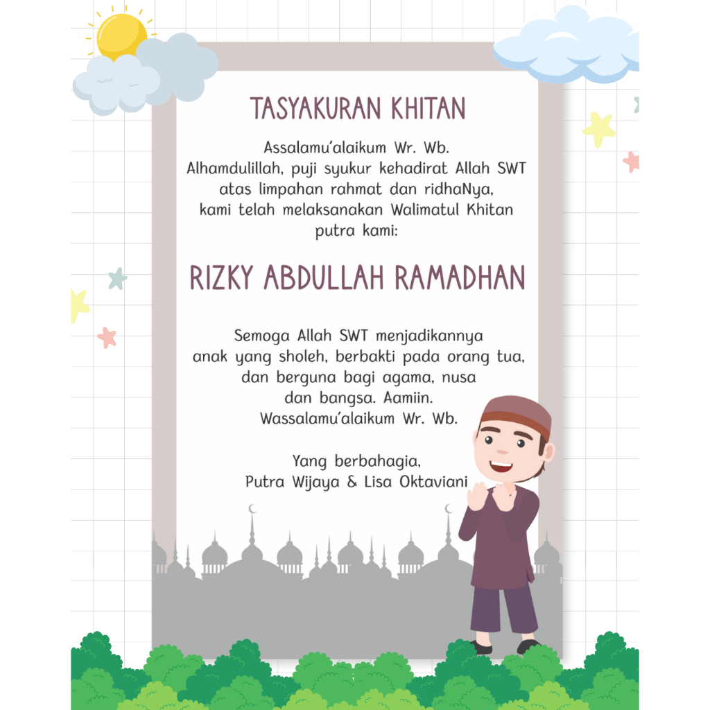 Kartu Ucapan Tasyakuran Khitanan / Kartu Syukuran Khitan / Kartu Ucapan Khitan / Kartu Bingkisan Tas