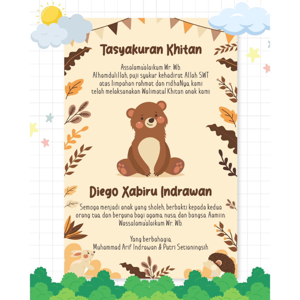 Kartu Ucapan Tasyakuran Khitanan / Kartu Syukuran Khitan / Kartu Ucapan Khitan / Kartu Bingkisan Tas