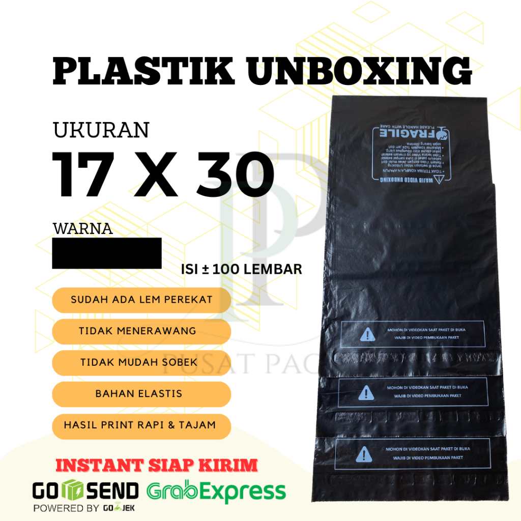 

Polymailer Label Sticker Unboxing 17x30 isi 100 lbr Plastik Packing Fragile Wajib Unboxing