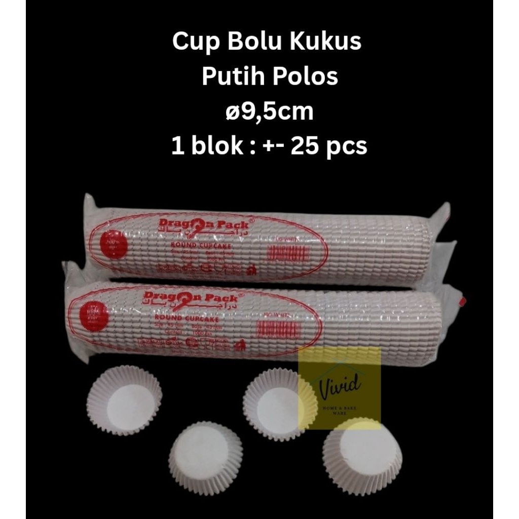 [1 Blok] Cup Bolu Kukus 9.5 - Kertas Bolu Kukus Pendek Putih Dragon Pack - Kertas Alas Bolu Mekar Pu
