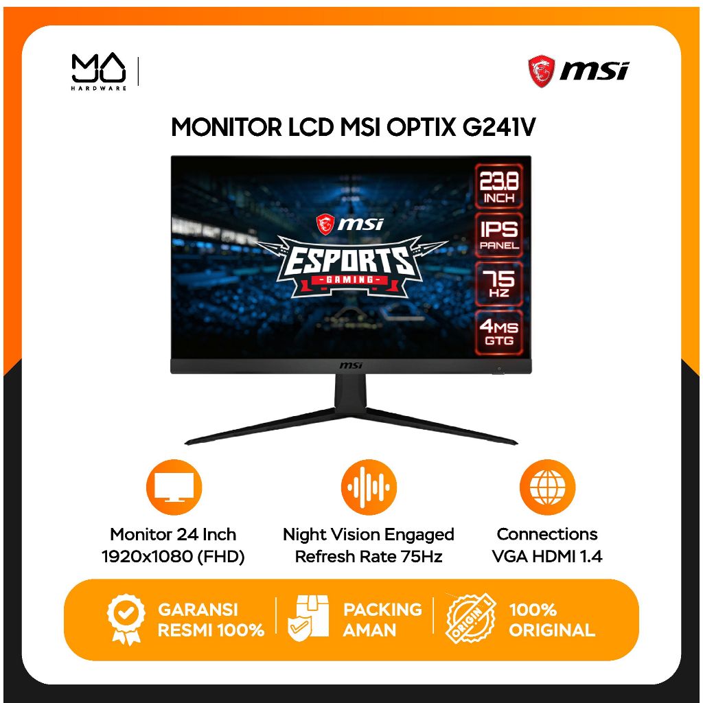 Monitor MSI Optix G241V Gaming Monitor [23.8 Inch FHD/75Hz] - Garansi Resmi