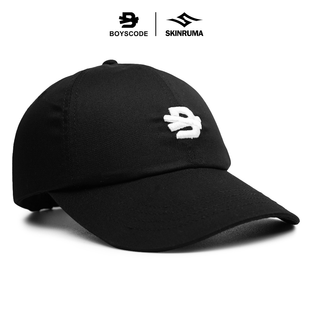 SKINRUMA Topi Baseball Polo Cap Basic Distro Pria Wanita Motif B Big Logo Hitam