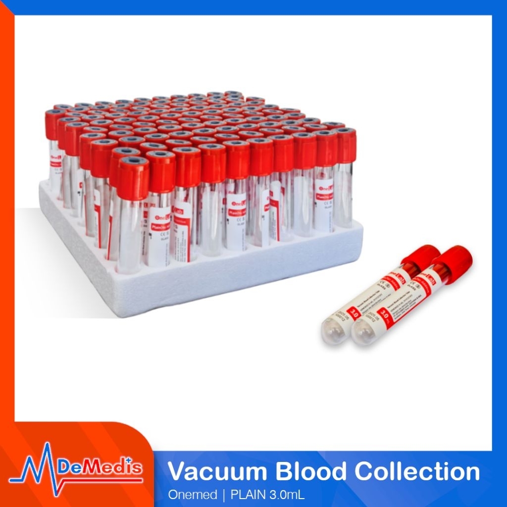 Tabung Plain Merah No Additive Vacutainer 3mL Glass Vaculab Tabung Sampel Darah ONEMED Box isi 100 P
