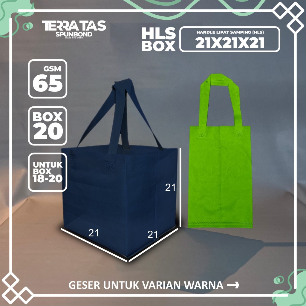 

(Pcs) Tas Spunbond 65 GSM 21x21x21 Untuk Box 18-20 Handle Lipat Samping Tas Kotak Makan Goodie Bag