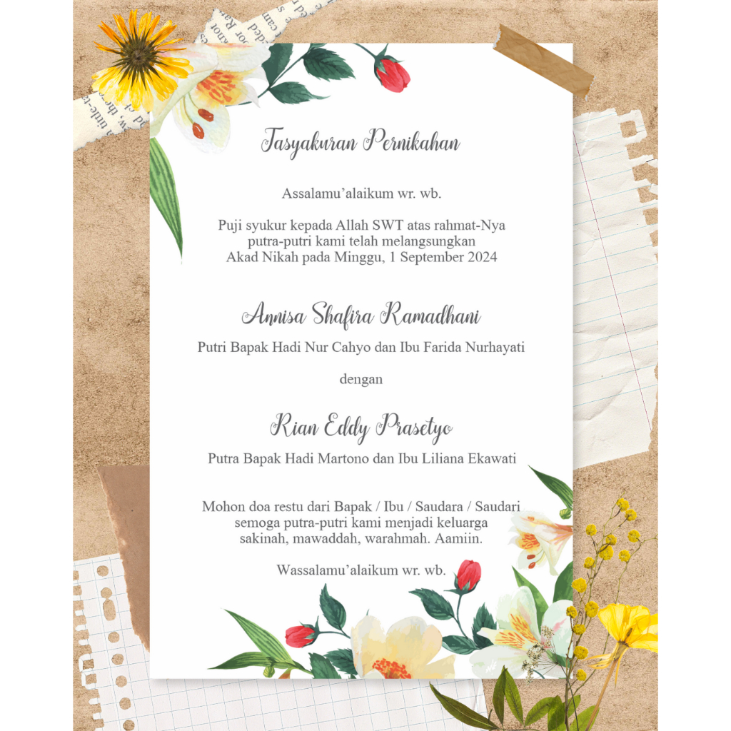 Kartu Ucapan Syukuran Pernikahan / Kartu Tasyakuran Pernikahan / Kartu Ucapan Pernikahan / Kartu Ham