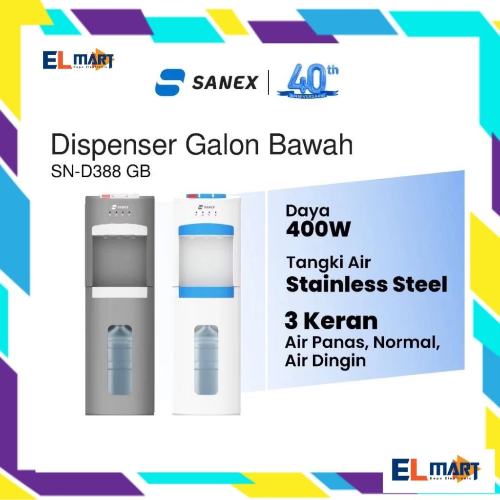 Sanex Water Dispenser Air Galon Bawah Panas Dingin Normal 3 Kran SN D388 GB 388GB 388 Hot Cool
