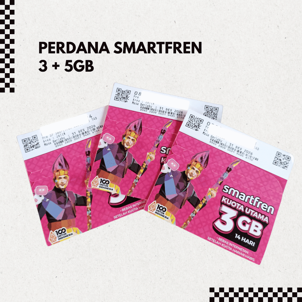 KARTU SMARTFREN 3 + 5Gb 14 Hari Unlimited Chat - Perdana Smartfren 2 + 3Gb 1 Bulan