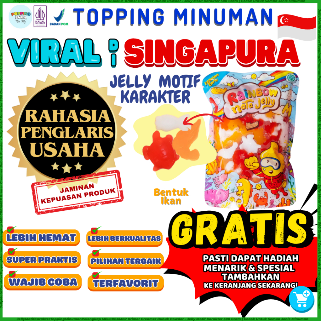 

JellyMotifKarakterToppingMinumanPelengkap MELCREAMER Krimer Creamer Bubuk Powder - Jelly Motif Karakter 500 Gram | Cocok Untuk Semua Jenis Minuman