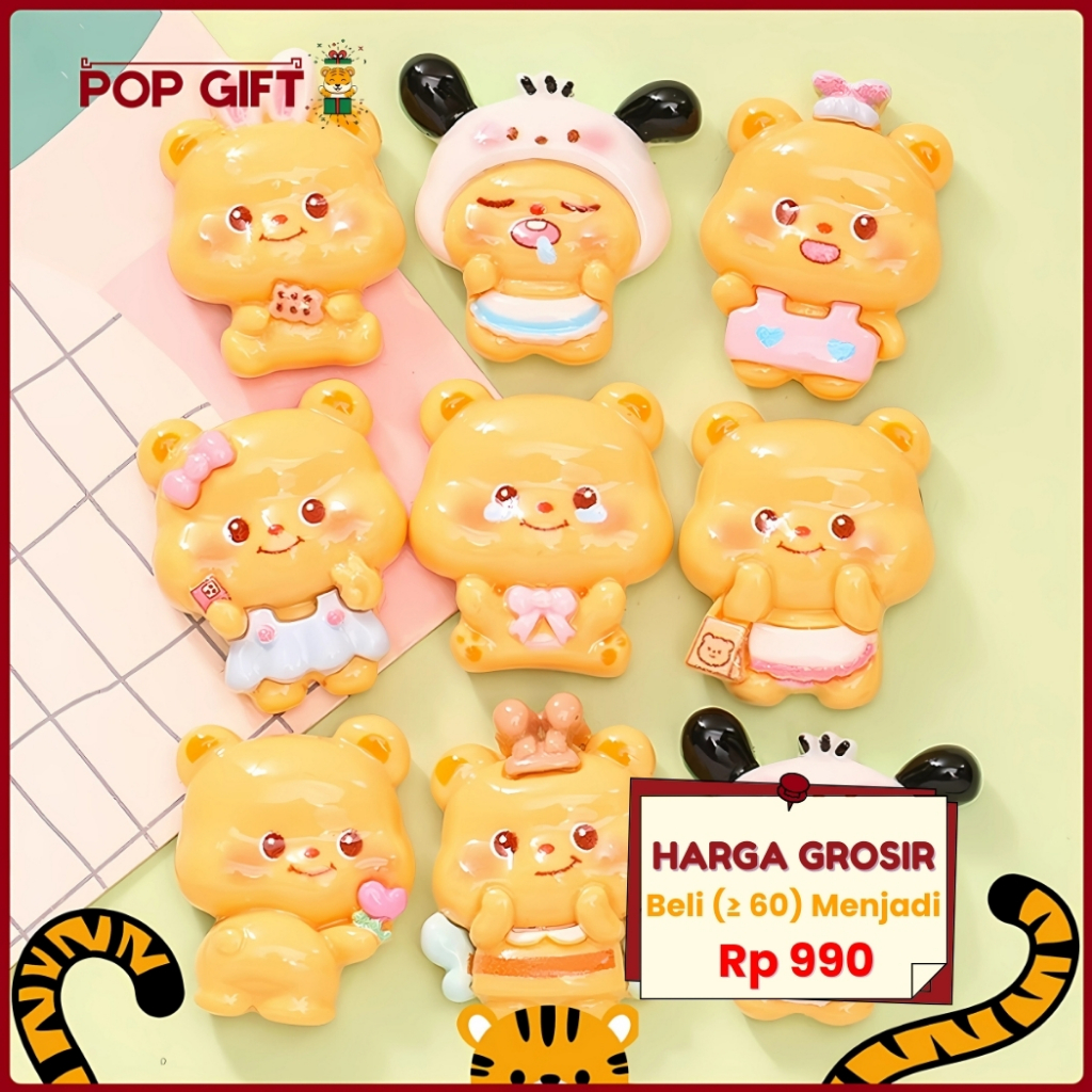 

PG Stiker 3D Resin Clay DIY Botol Gantungan Kunci JIbbitz Jepitan Rambut Motif Butter Bear Kuning