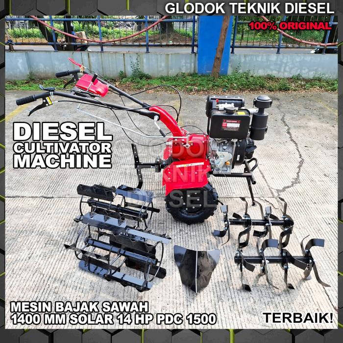 Kaizoku Mesin Traktor Bajak Sawah Solar Diesel Mini Tiller Cultivator Machine 14 HP 1400 mm PDC 1500