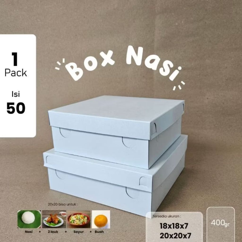 

Dus nasi kotak plus mika sekat 4 UK 18x18 tebal 400gsm 1 pak isi 50