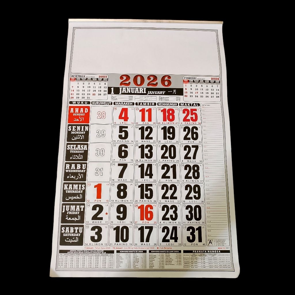 

kalender nasional 2026 lengkap ukuran standart (32 x 50)