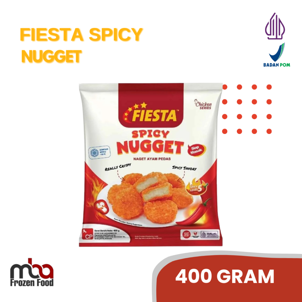 

Fiesta Spicy Chicken Nugget 400gr / Fiesta Chicken Nugget /Nugget /AyamTepung /Frozenfood /Nugget Ayam /Makanan Siap Saji /Makanan Beku /Ayam Goreng /Beku /Ayam Beku