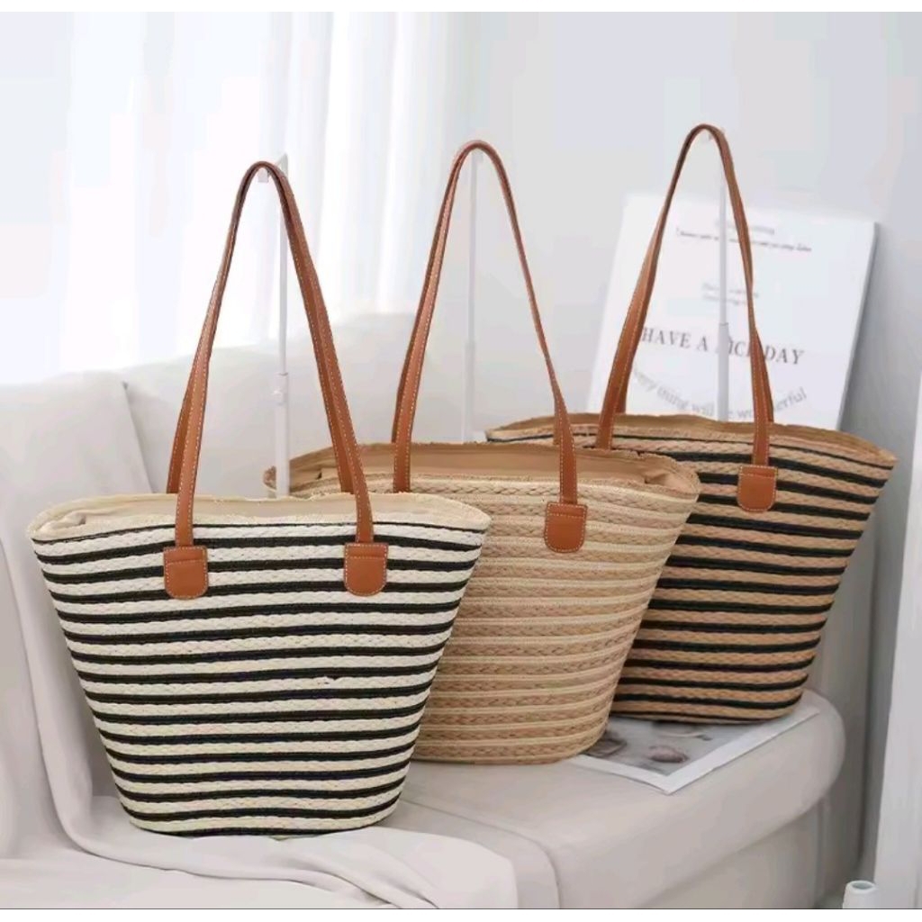 tas rotan tas pantai tas wanita straw bag shoulder bag tas rotan Bali tas pantai cantik tas premium 