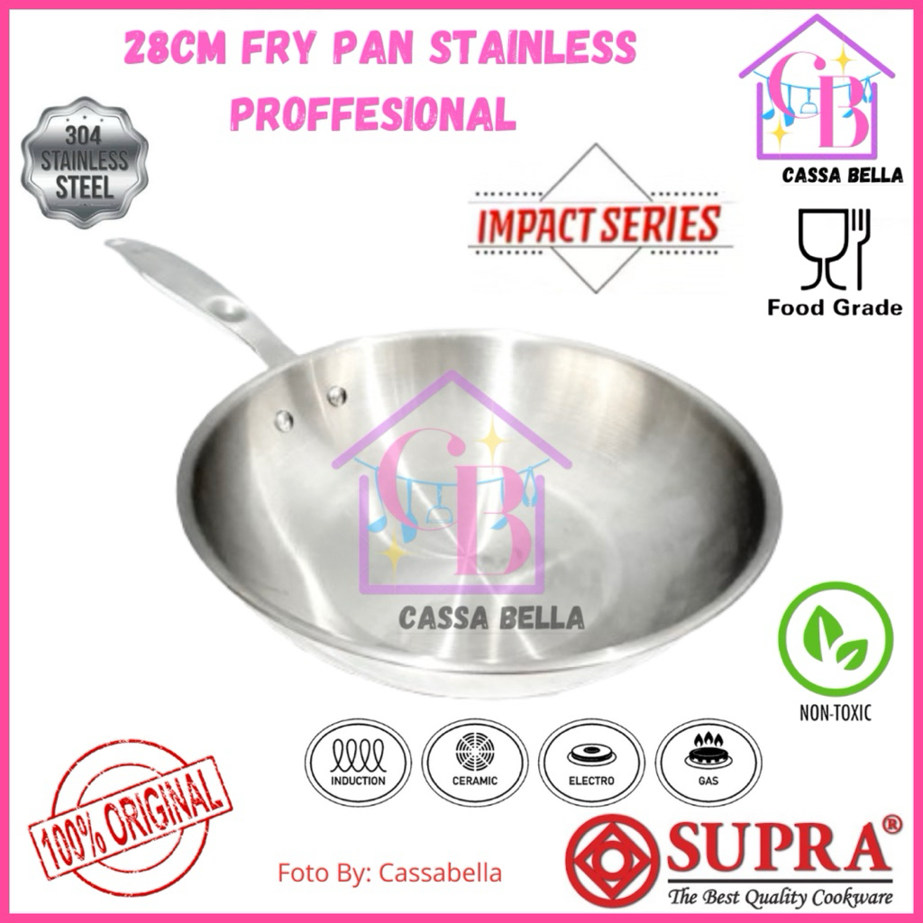 SUPRA Deep Fry Pan 28 CM Stainless Steel Preffesional SUS 304 / Penggorengan Stainless Impact Buttom