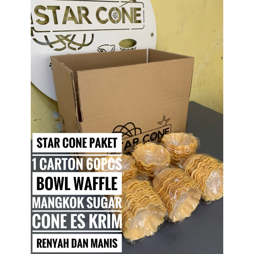 

STAR CONE paket 1 carton 60pcs BOWL WAFFLE sugar cone mangkok es krim manis dan renyah isi-60pcs