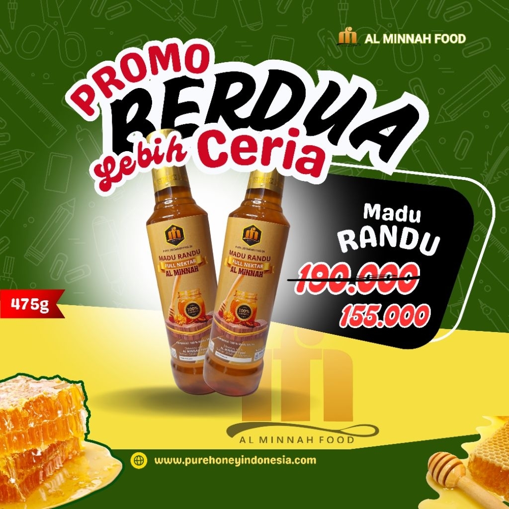 

Madu_Randu_Murni_Asli_Original_AL_MINNAH - Murni 100% Tanpa Campuran - Ampuh Redakan Batuk dan Radang - Paket 2 Botol 475gr