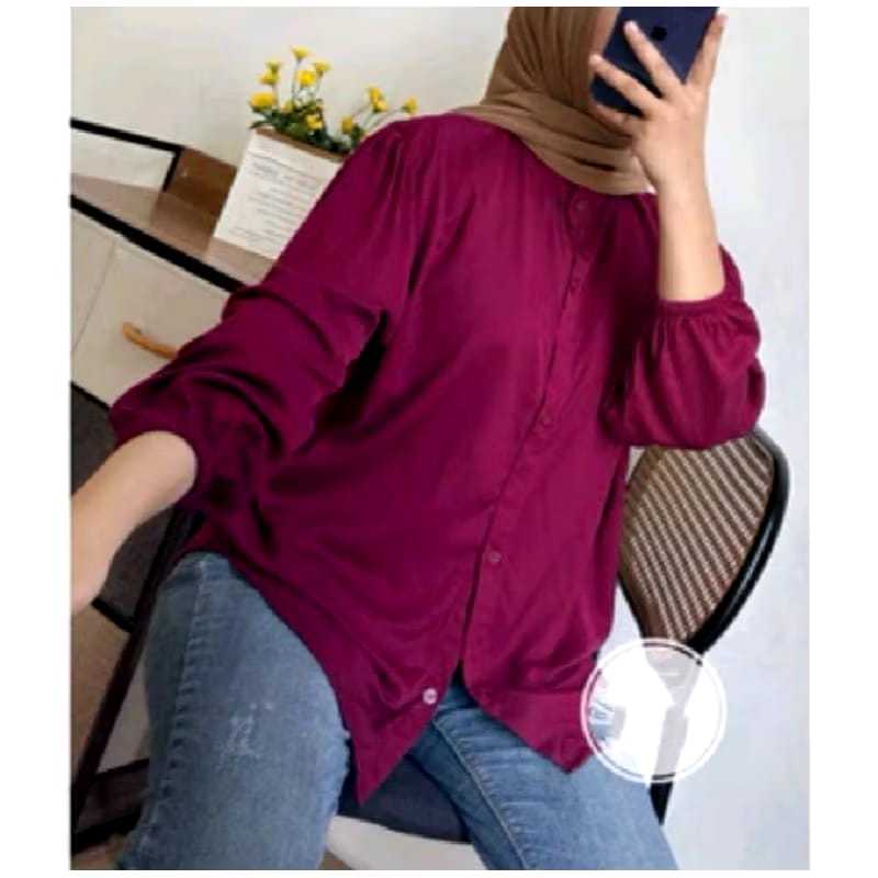 | Blouse Polos VIRAL Lengan Balon Motif Etnic | LD 110cm | Ceruty Full Balon | Korea Style | Oversiz