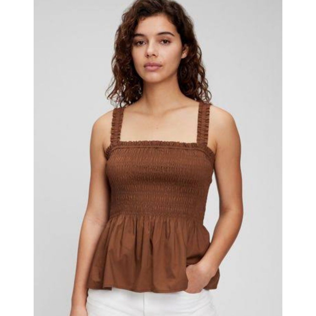 Tank Gap Smocked Peplum Tank Top Brown