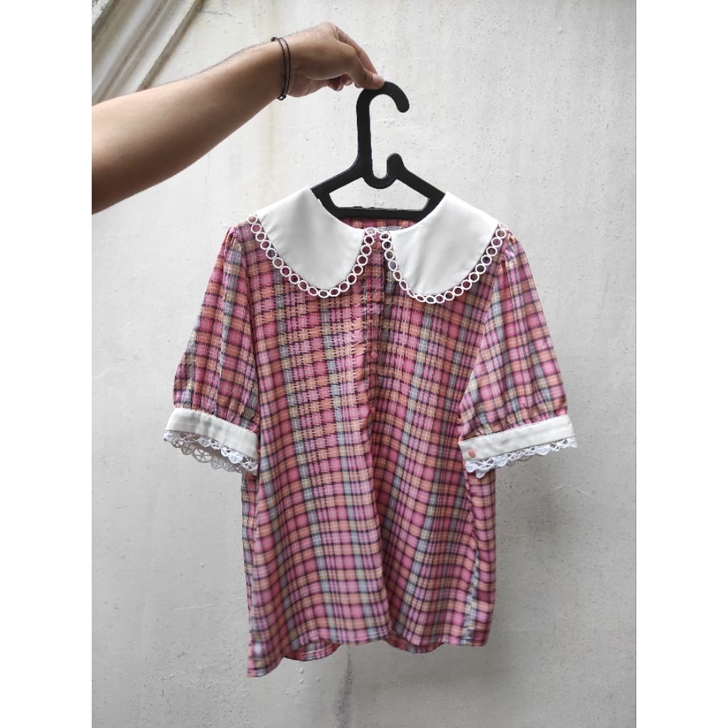 PRELOVED blouse kemeja pink kotak kotak