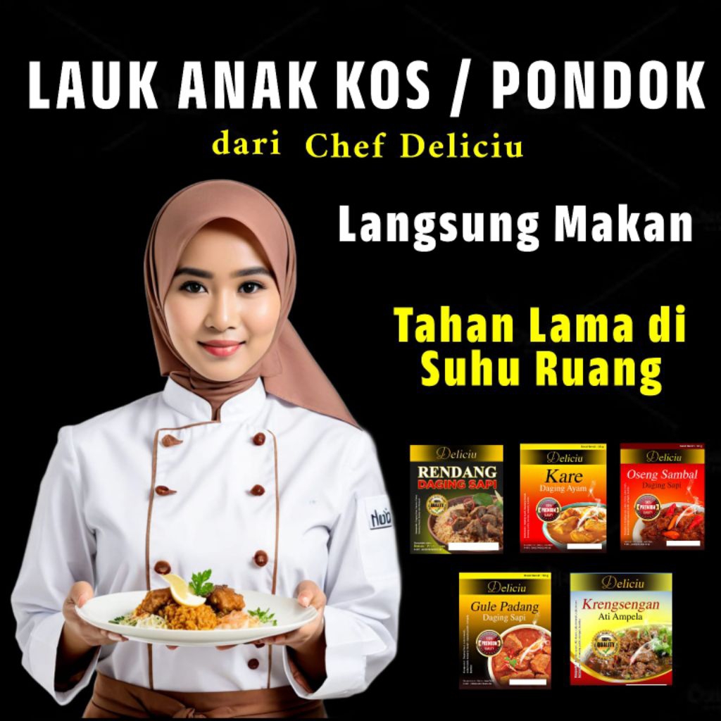 

Deliciu Lauk Anak Kos Kost Pondok Siap Saji Langsung Makan Instan Tahan Lama di suhu ruang