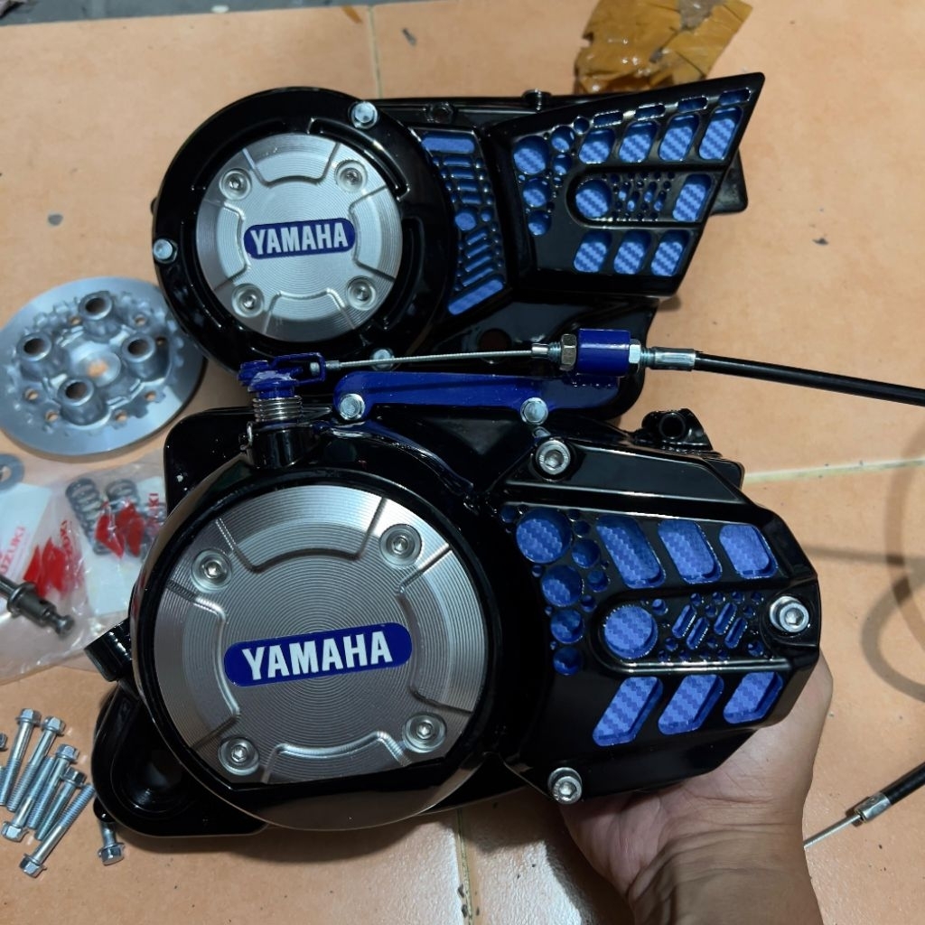 GASPOL RACING - BAK KOPLING KANAN RX KING KAWINAN BAK NINJA BERLUBANG (VARIASI TUTUP CNC) LIS BIRU