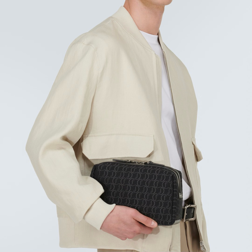 CHRISTIAN LOUBOUTIN CL Zip N Flap Monogram Jacquard Travel Pouch / Clutch Bag / Pochette