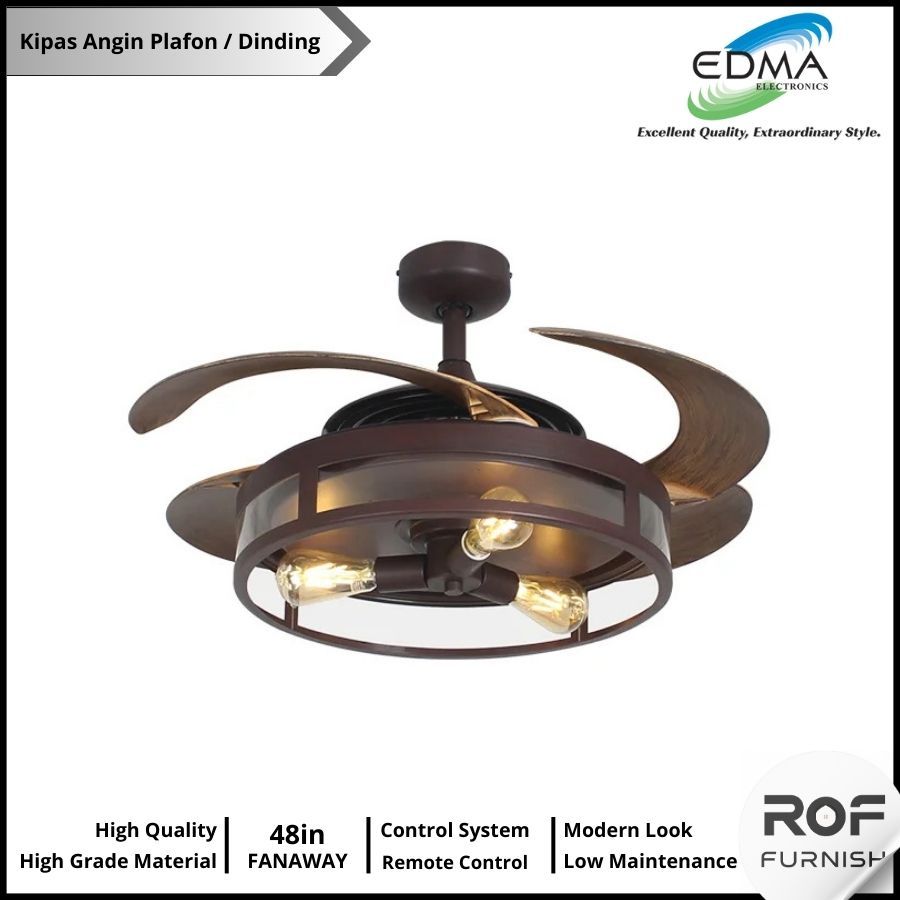 Ceiling Fan Lampu Klasik – Kipas Angin Plafon Lipat Desain Vintage untuk Rumah & Kafe
