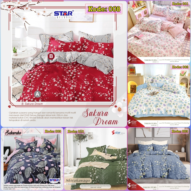 Kain Bahan Sprei Meteran Katun CVC Ori Motif Bunga Sakura