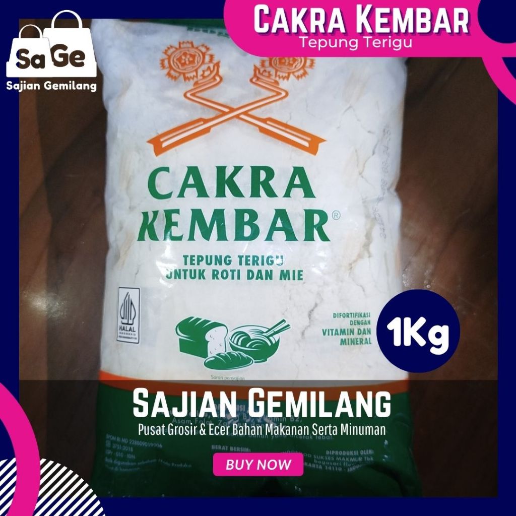 

[TURUN HARGA] Tepung Terigu Bogasari Cakra Kembar Bening 1kg - Protein Tinggi - Grosir Sajian Gemilang