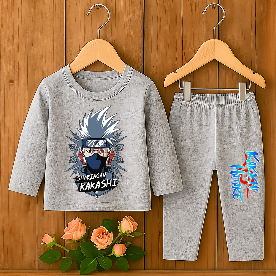 Setelan Anime Kakashi Anak Laki Laki Lengan Panjang Celana Panjang Usia 3 Tahun - 10 Tahun