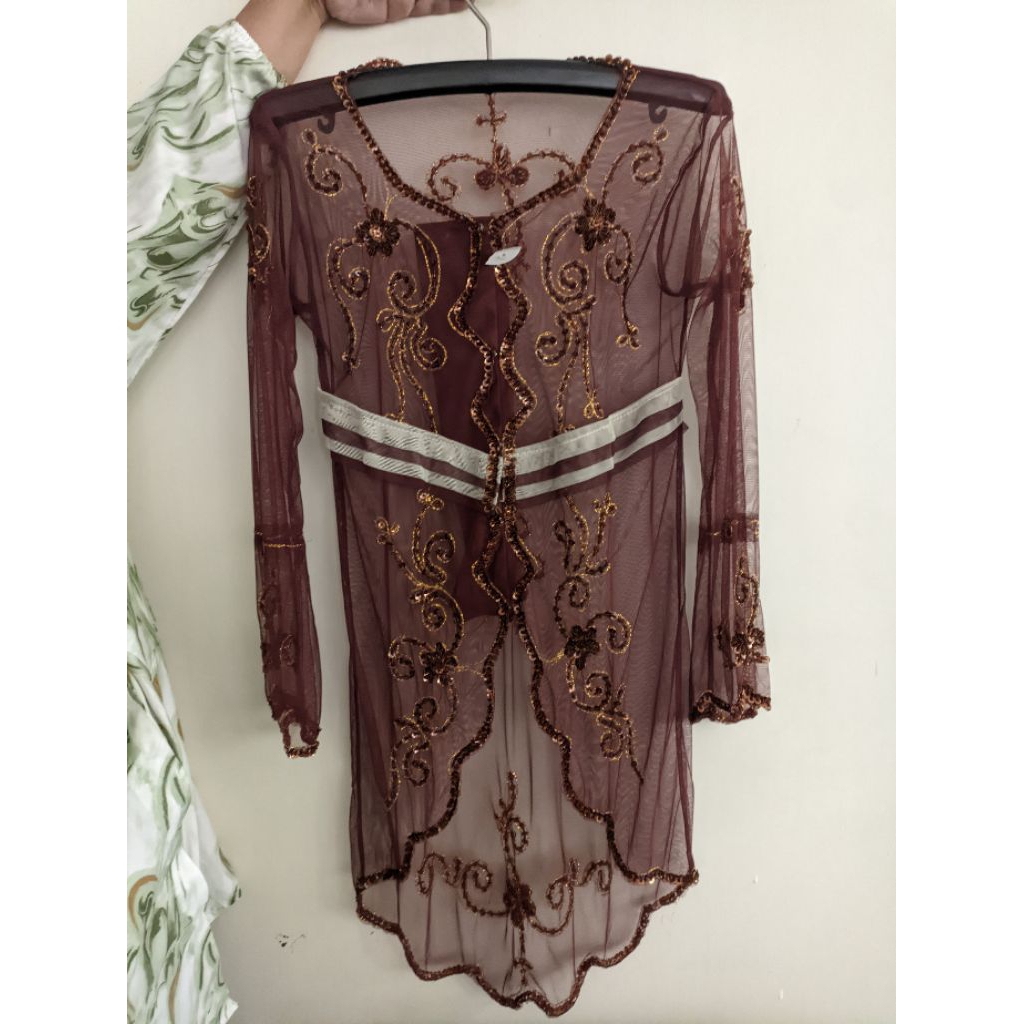 (Preloved) Kebaya Coklat Brokat Payet Atasan Brown