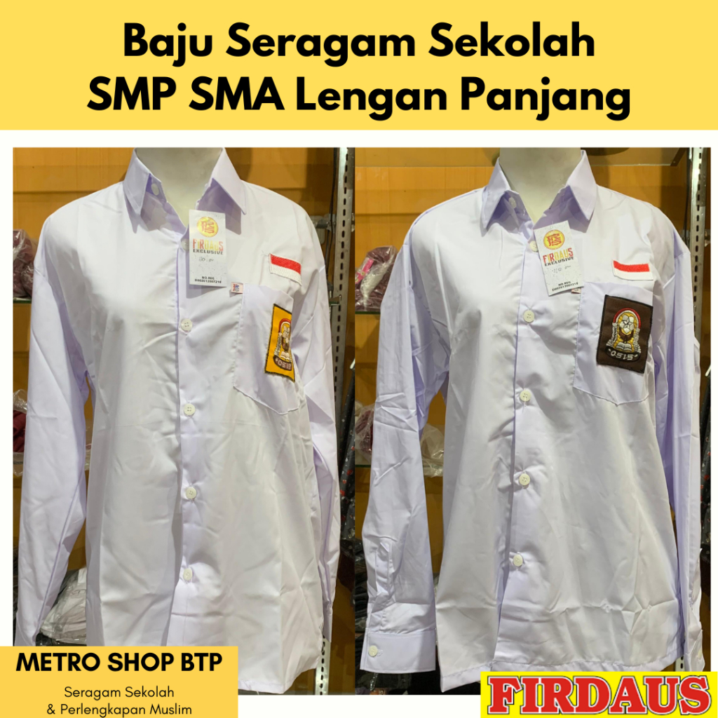 Baju SMP SMA Seragam Sekolah Lengan Panjang Firdaus Katun Premium Dingin