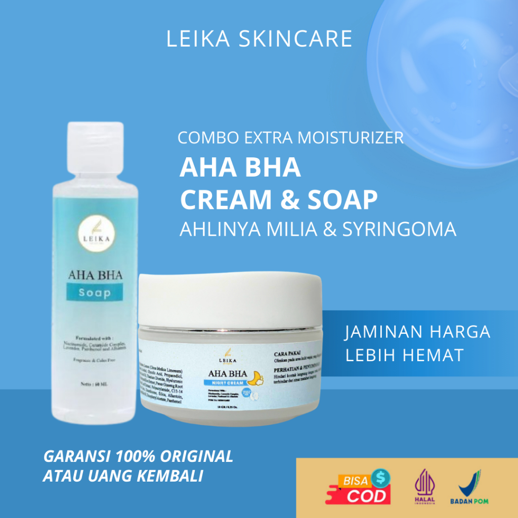 LEBIH HEMAT 2 IN 1 Leika AHA BHA Night Cream & AHA BHA Soap Penghilang Milia Cream Milia Syringoma