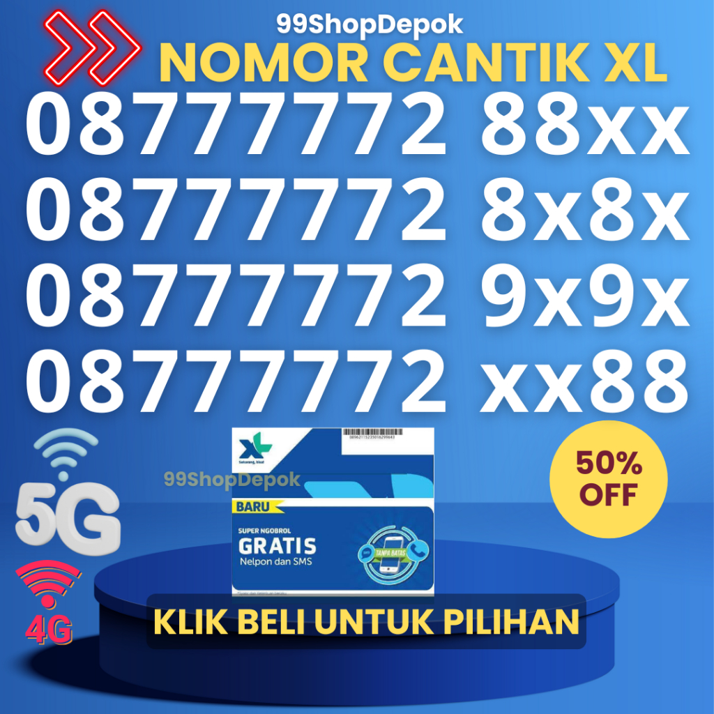Kartu Perdana Nomor Cantik XL 160.2 Nomer Cantik XL 4g 5g XL 77777 No Cantik XL 5g Murah Seri Panca