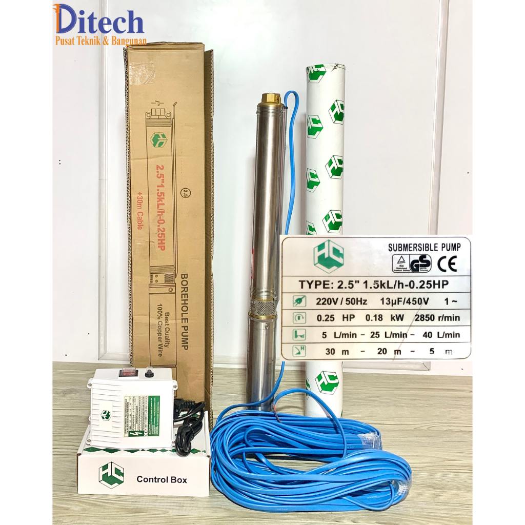 Pompa Satelit HCL 2,5 Inch 0,25HP Output 1 inch - Submersible Pump HCL + Kabel 30 Meter