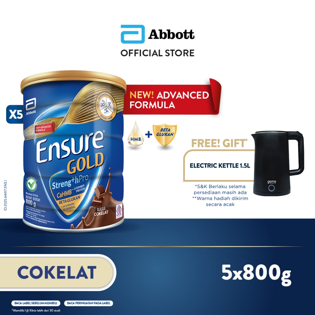 

Ensure Gold StrengthPro Cokelat 800g – Nutrisi Dewasa Rendah Laktosa - 5 pcs - FREE GIFT