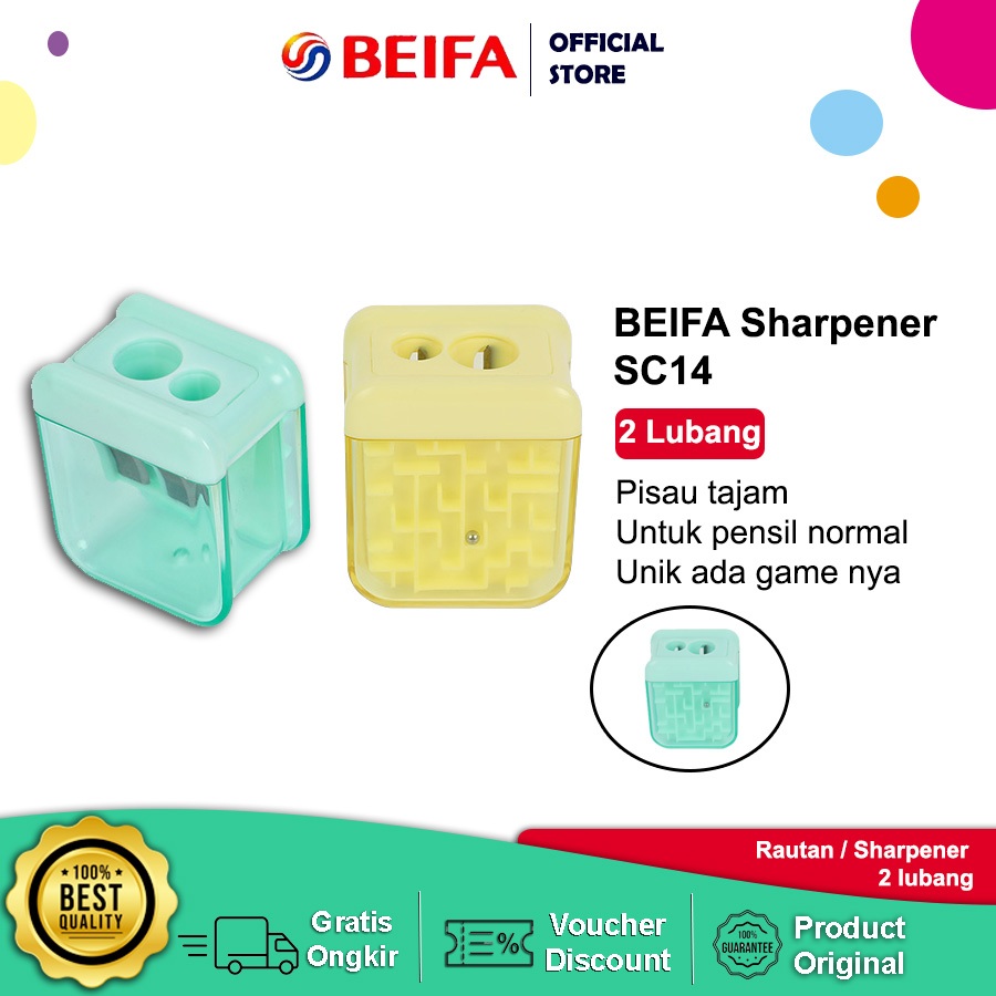 

Beifa Rautan Pensil SC14 – Serutan Pensil 2 Lubang 2in1 Warna Pastel, Tajam & Tidak Mudah Patahkan Pensil