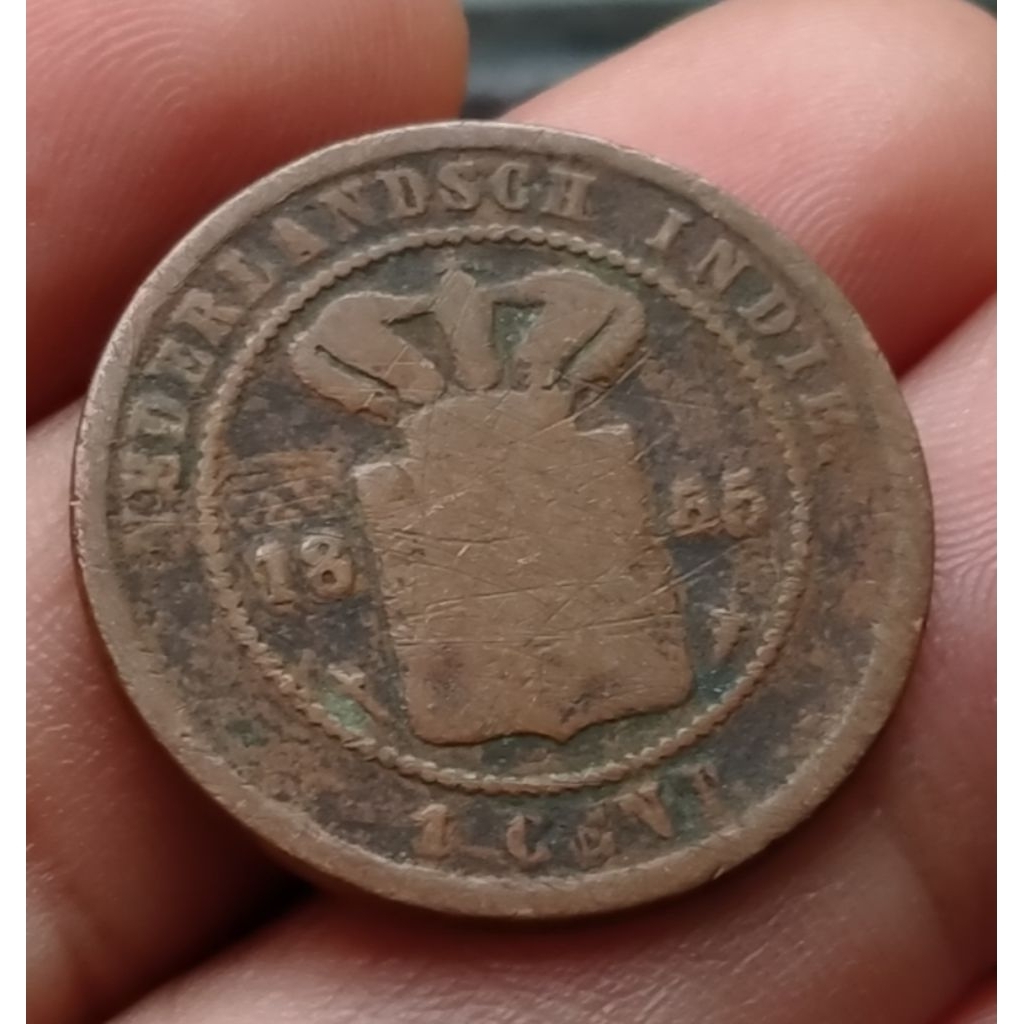 LANGKA Koin Kuno Ned Indie Zaman Belanda 1 Cent 1855 Key Date tahun kunci kondisi aus