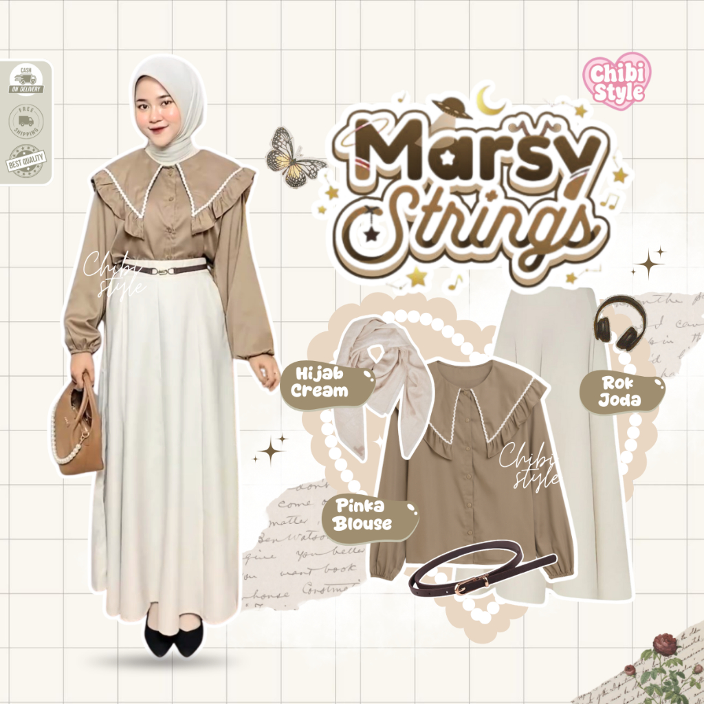 Oneset Wanita Kekinian ( Bella Square + Pinka Blouse + Rok Polos ) Outfit Hijab Satu Set Rok - CS26