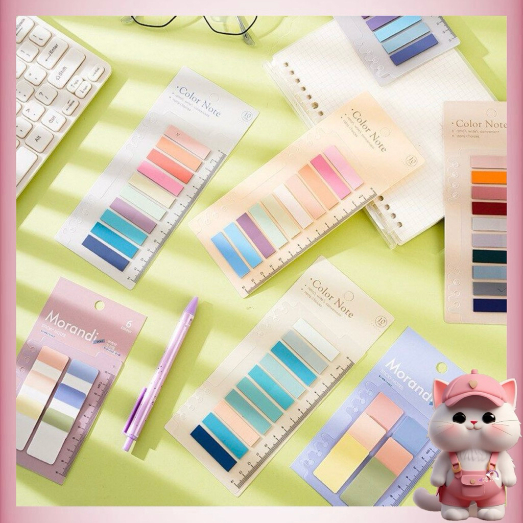 

N249 Stick Note Strips 200 LEMBAR / Pembatas Buku / Penanda buku 200 Lembar Warna Sticky Notes aesthetic /Sticky Note Macaron Morandi index Warna / penggaris dan sticky note