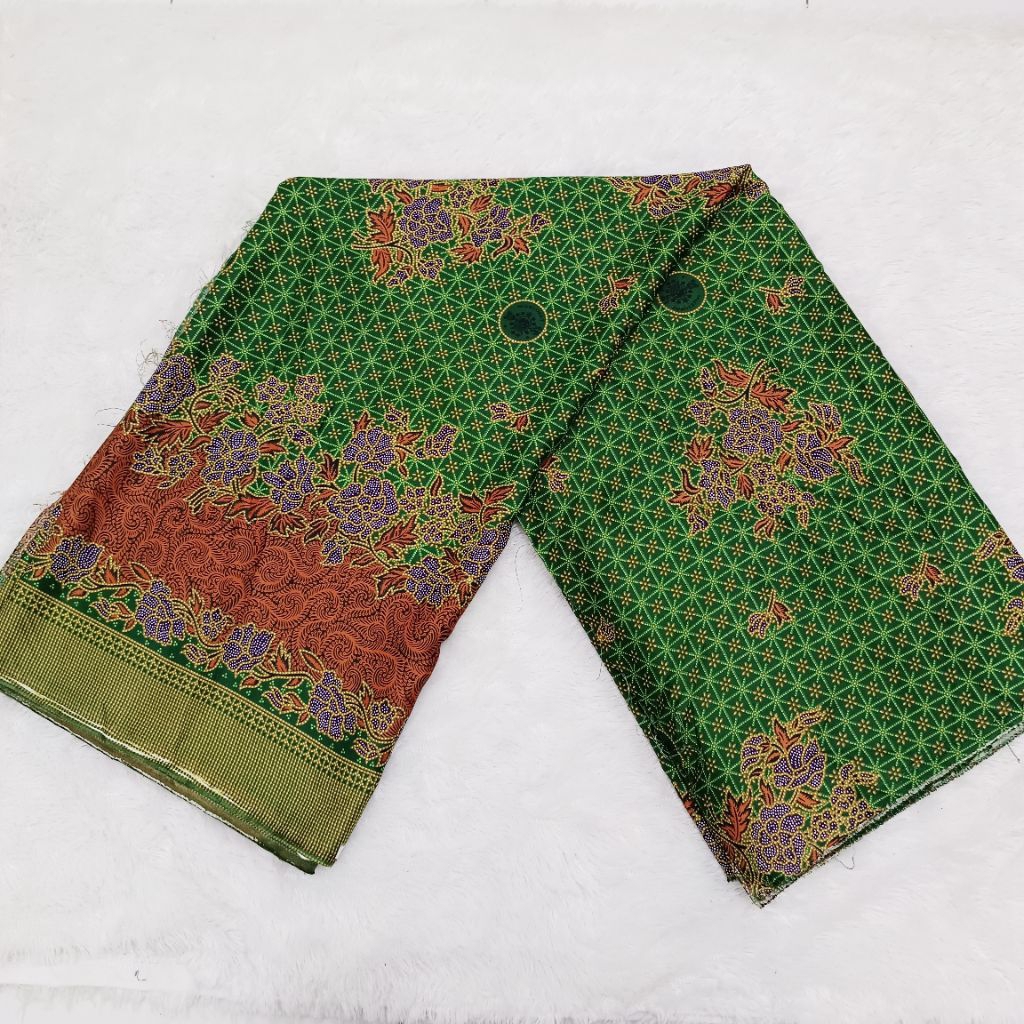 Kain Batik Nu muslimat semi sutra hijau tua logo Eceran / Meteran