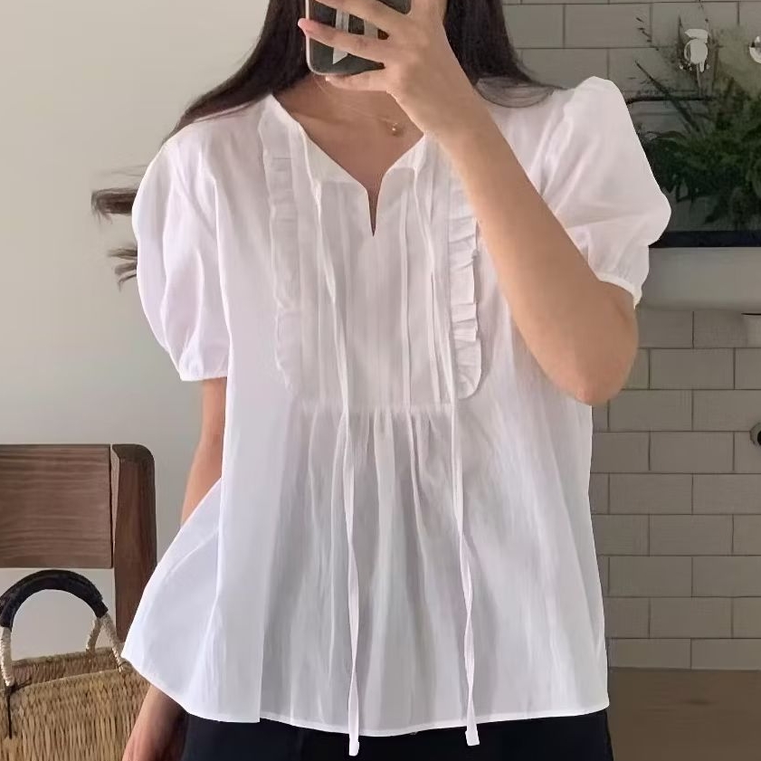 [LOREN]blouse atasan wanita tali depan lengan pendek balon karet style ootd kasual