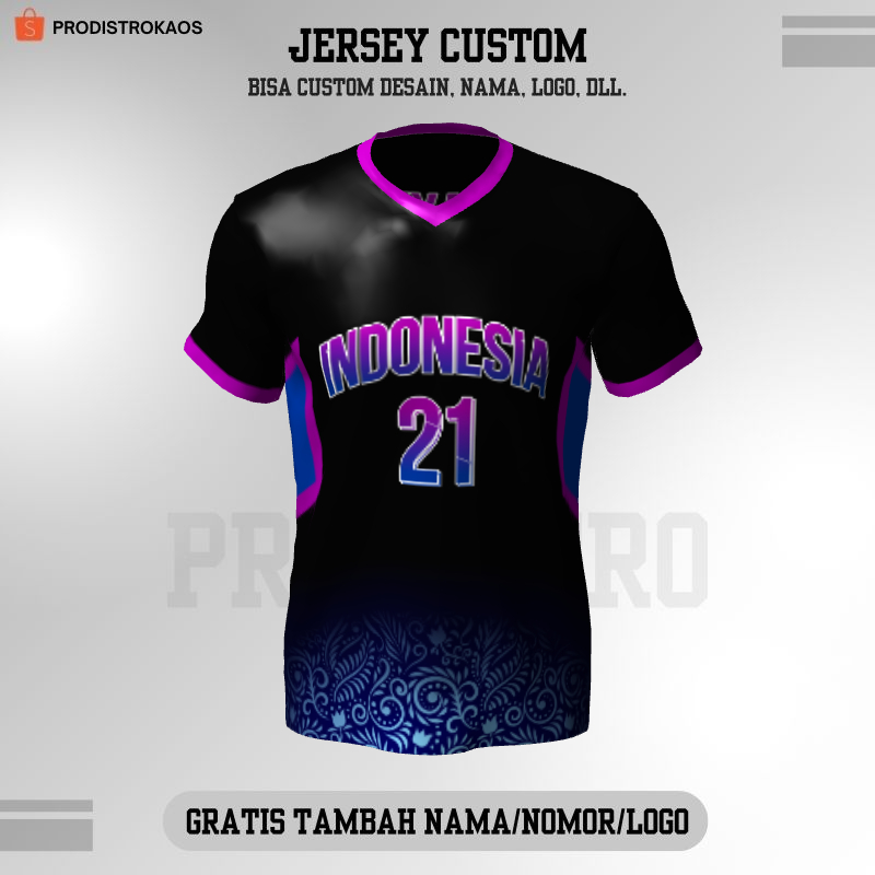 Baju Kaos Jersey Olahraga Badminton Pingpong Lari Volly dll - Jersey Basket Hitam Motif Batik 12