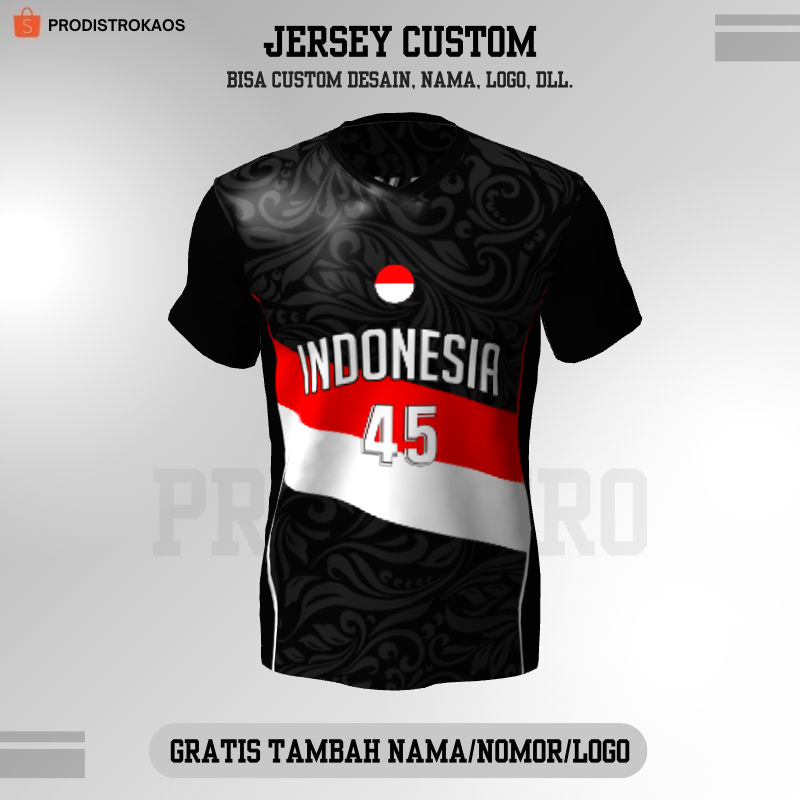 Baju Kaos Jersey Olahraga Badminton Pingpong Lari Volly dll - Jersey Basket Hitam Motif Batik 18