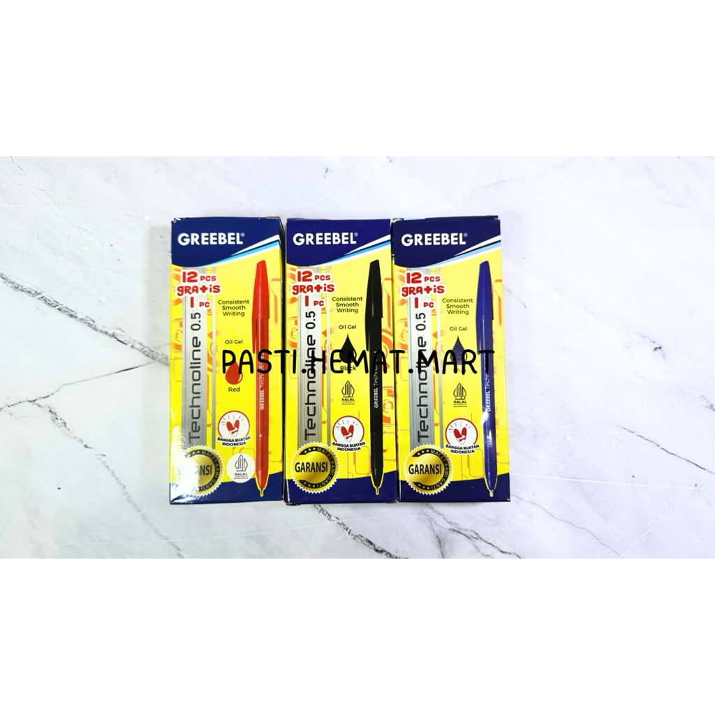 

Pulpen Greebel Technoline [12 +1 PCS] 0,5 mm| Pena Standard Greebel Technoline Hitam / Biru / Merah