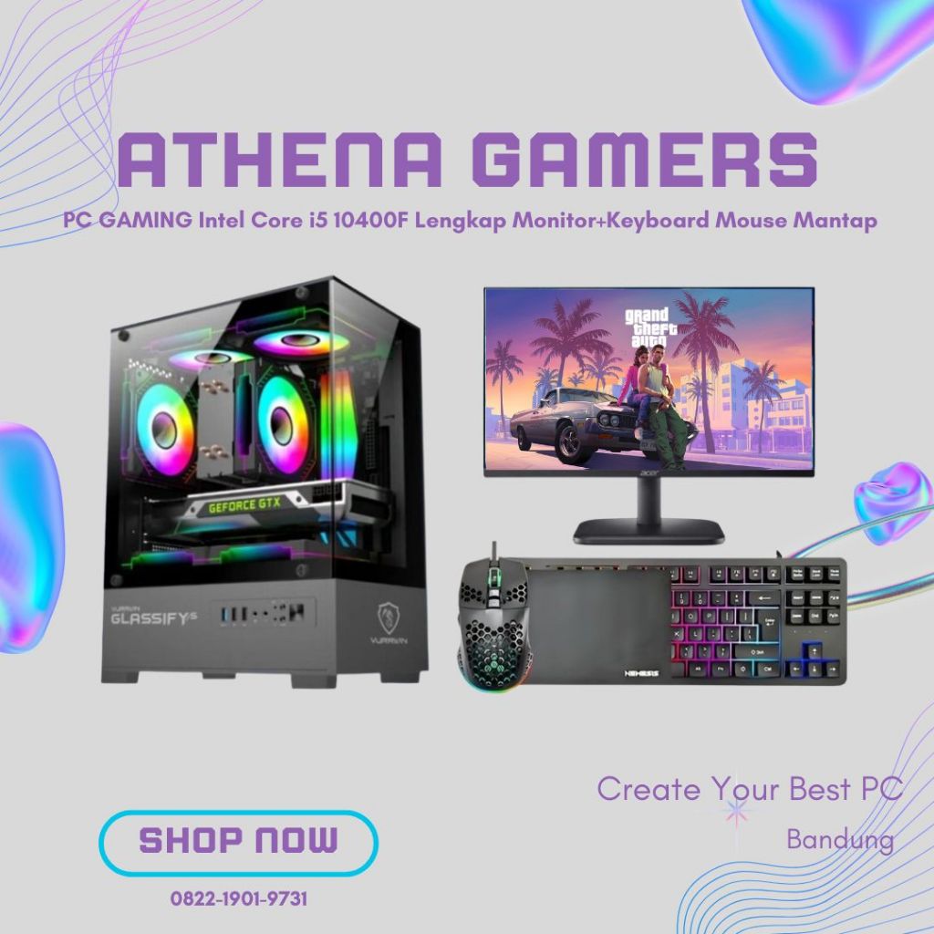 PC GAMING FULLSET CUY Intel Core i5 10400F Lengkap Monitor+Keyboard Mouse Mantap | GAMING | DESIGN |